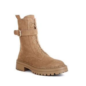 Rag & Co Tan Suede Kasper Combat Boots Lace Up Style Zipper Women’s Size 10